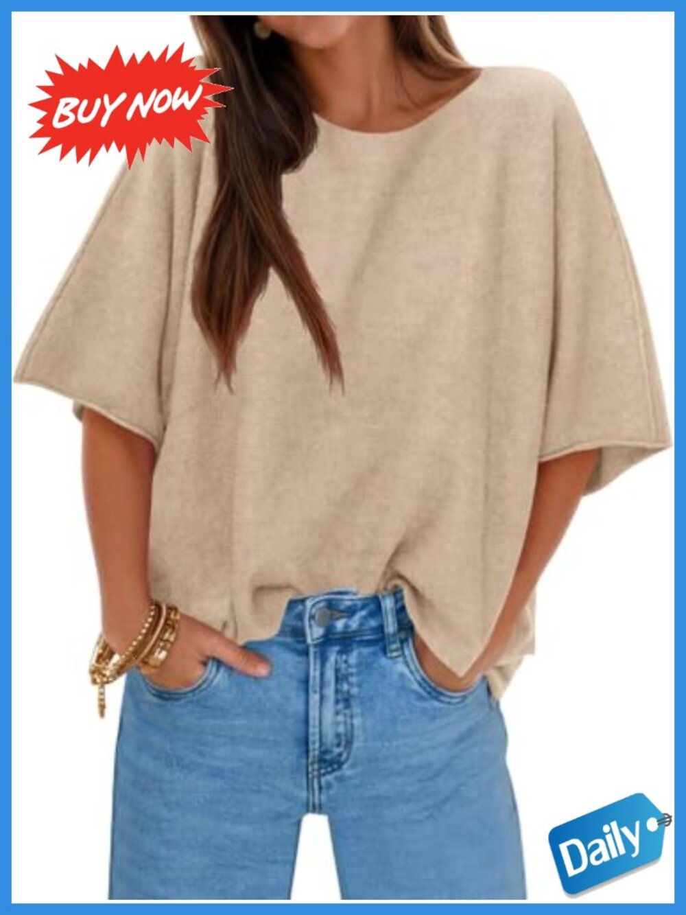 Oversized Knit Pullover Sweater Half Sleeve Boat Neck Casual Fall Top